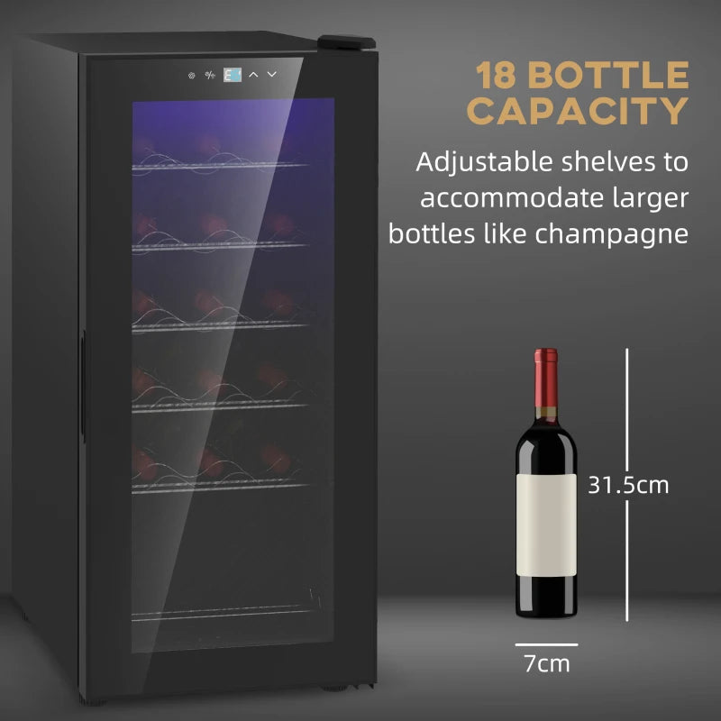 18-Bottle Black Wine Fridge with LED Lights - Compact Narrow Design for Optimal Wine Storage