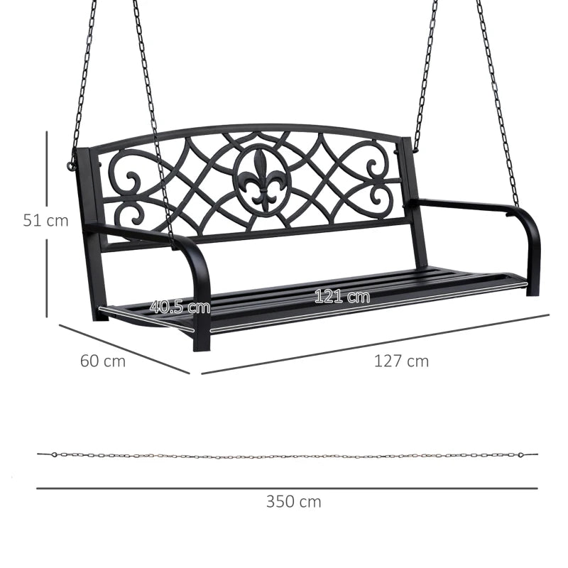 Black Metal 2-Seater Garden Swing Chair with Chains