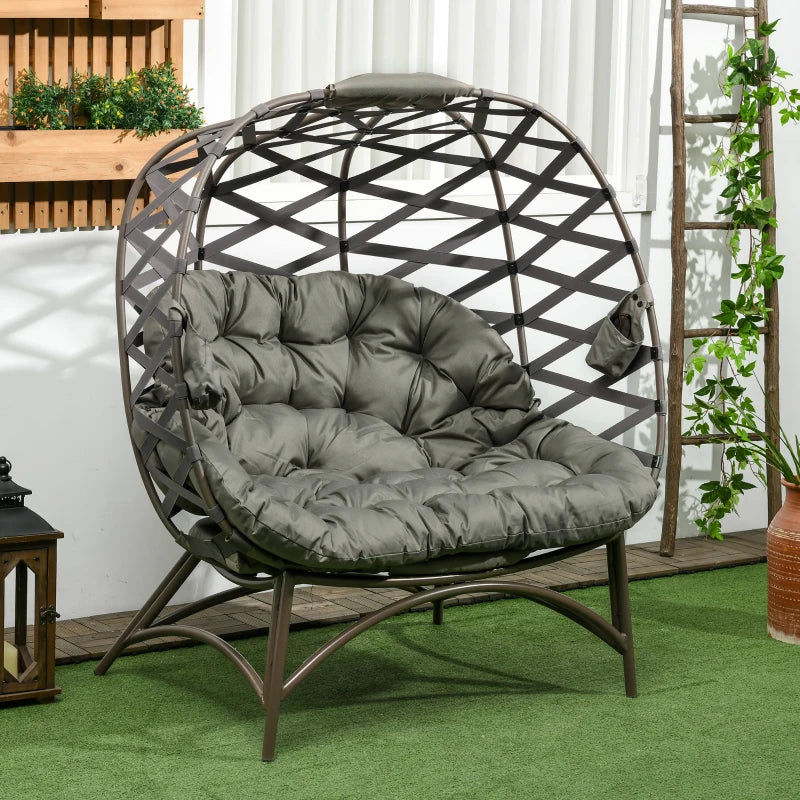 Sand Brown Folding 2 Seater Egg Chair with Cushion and Cup Pockets