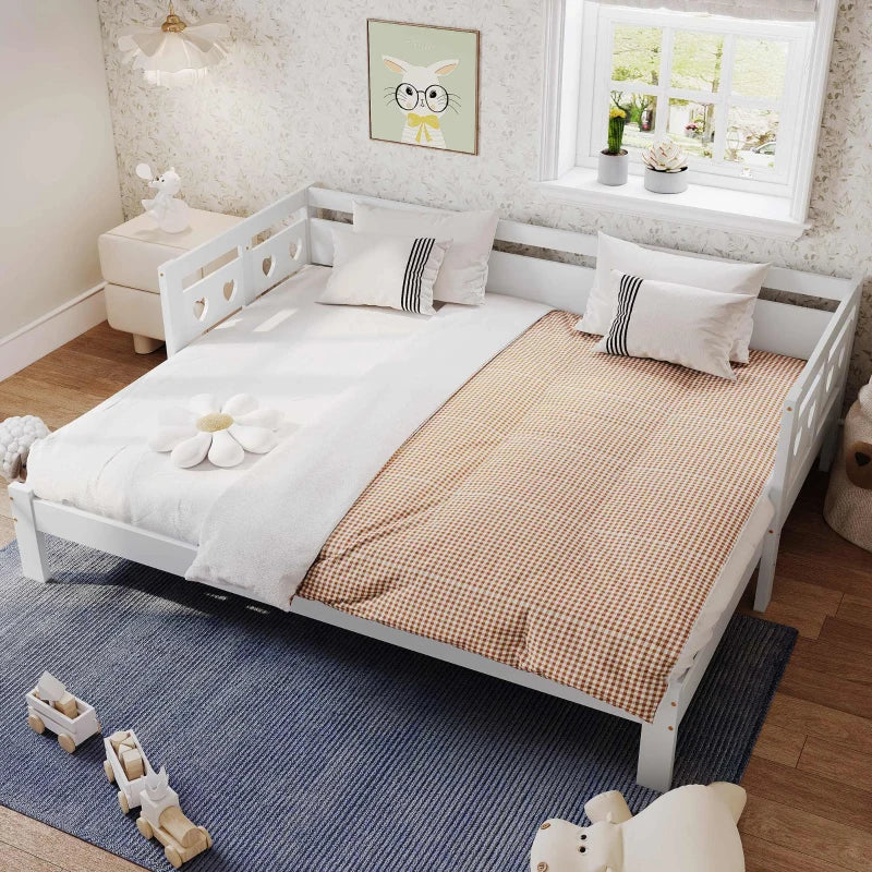 Heart-Shaped Wooden Daybed Frame with Trundle for Kids and Adults White Sofa Bed