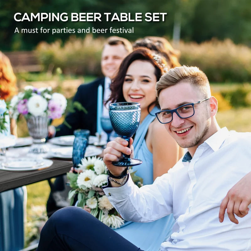 Folding Picnic Table Set for 4 - 3-Piece Portable Garden Furniture with 2 Benches, Dark Grey Plastic Top and Steel Frame