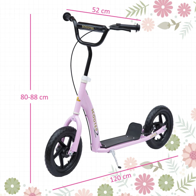 Pink Kids Kick Scooter with 12" EVA Tyres, Big Wheels & Rear Brake - Perfect for Ages 5-12