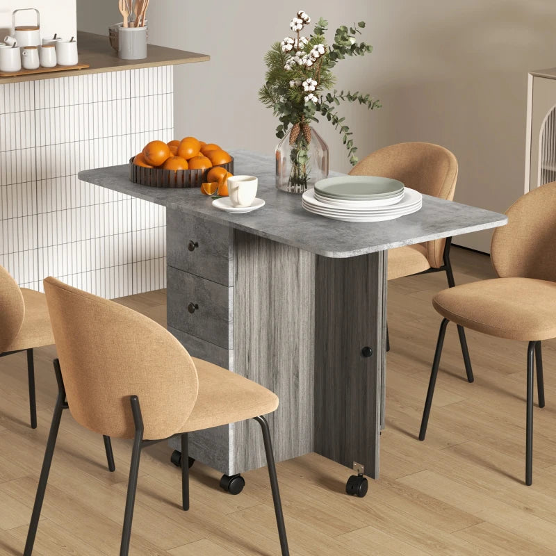 Multi-Storage Drop Leaf Dining Table for Six - Stylish Mixed Grey Finish, Space-Saving Design, Perfect for Modern Homes