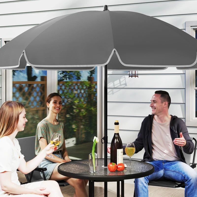 4 Seater Grey Garden Furniture Set - 6 Piece Outdoor Dining Set with Folding Chairs and Round Glass Top Table, Includes Parasol for Patio