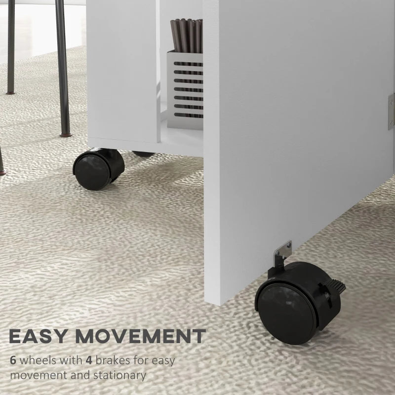 Versatile Four-Person Drop Leaf Dining Table on Wheels - Stylish White Finish for Space-Saving Dining Solutions