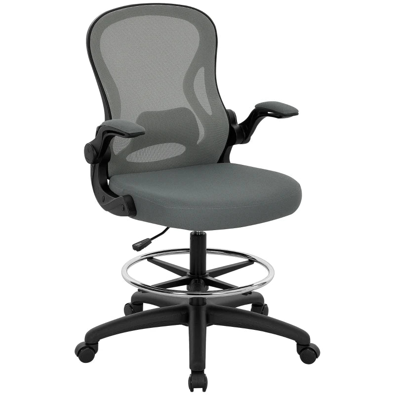 Vinsetto Ergonomic Drafting Chair - Tall Office Chair with Mesh Back, Lumbar Support, Flip-up Armrests, Adjustable Height, Charcoal Grey