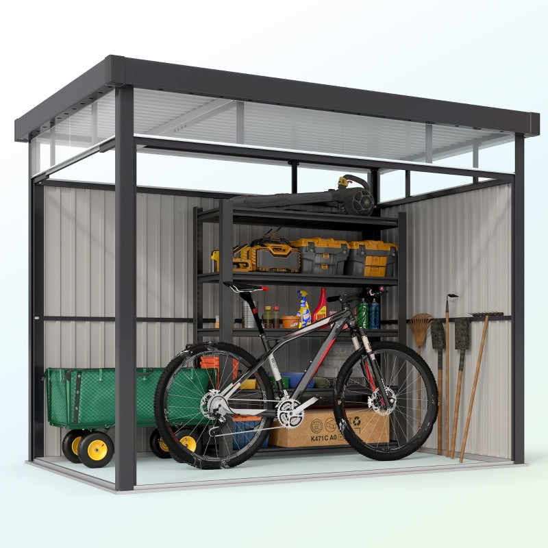 5.3 x 8.5ft Galvanized Steel Garden Shed with Windows, Lockable Door for Outdoor Storage