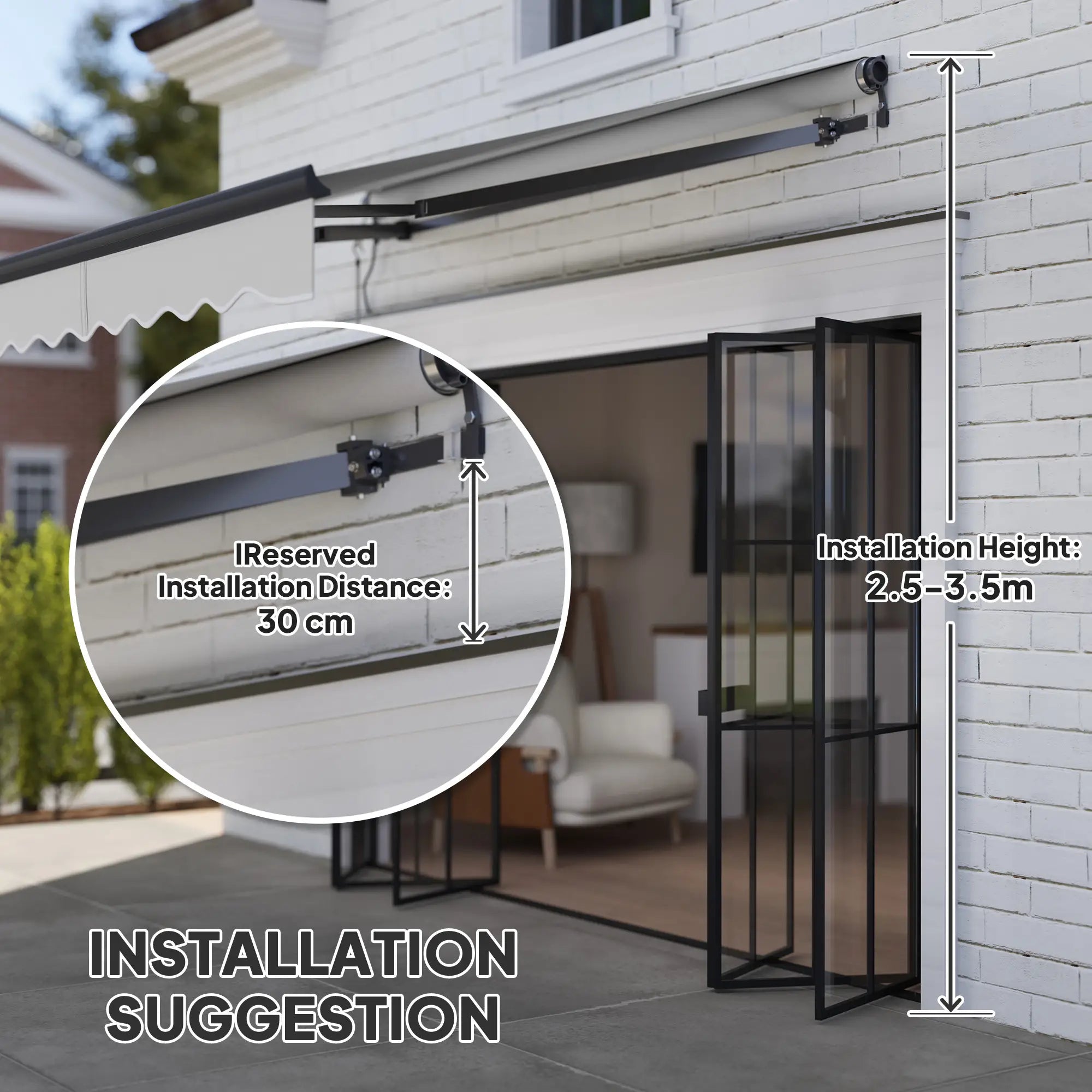 Light Coloured 2.5m x 2m Electric Awning with Remote Controller, Aluminium Frame - Fully Retractable - UV30+ Sun Shade Canopy