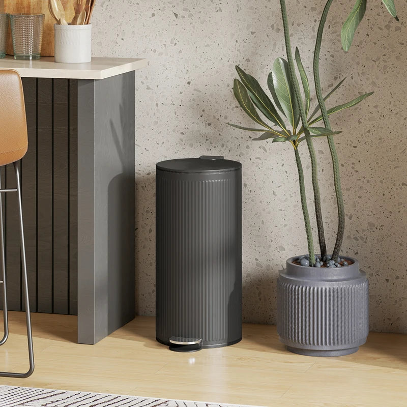 30L Black Pedal Kitchen Bin with Soft Close & Stay Open Lid, Removable Inner Bucket for Home & Office