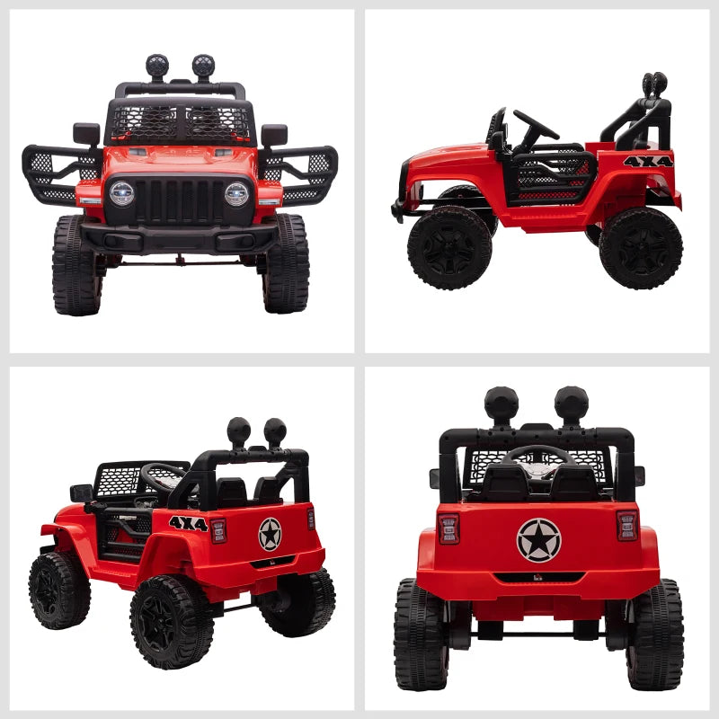 Kids Electric Ride On Car 12V Off Road Toy with Remote Control, 2 Motors, Lights & Suspension for Ages 3-6 - Red
