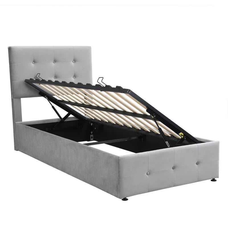 Velvet Upholstered Double Bed with Hydraulic Lift Storage Iron Frame Grey 197x181x105 cm