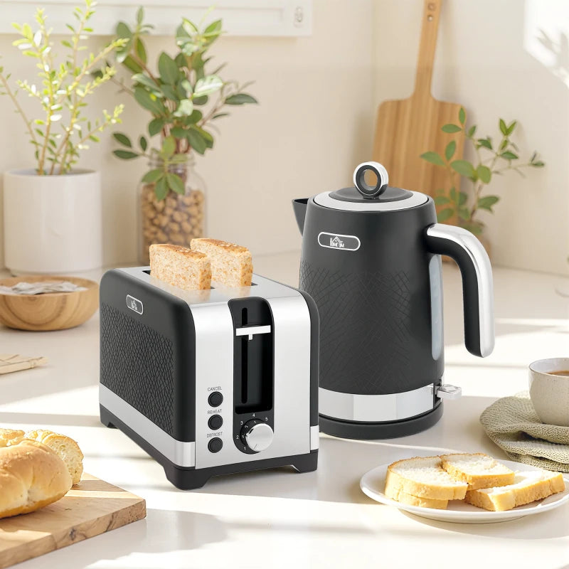 Sleek Black Textured Kettle and Toaster Set - Modern Kitchen Appliances for Stylish Cooking and Brewing