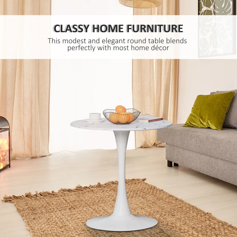 Modern Round Dining Table - White Bistro Table with Metal Base for Kitchen & Dining Room - Stylish Leisure Furniture