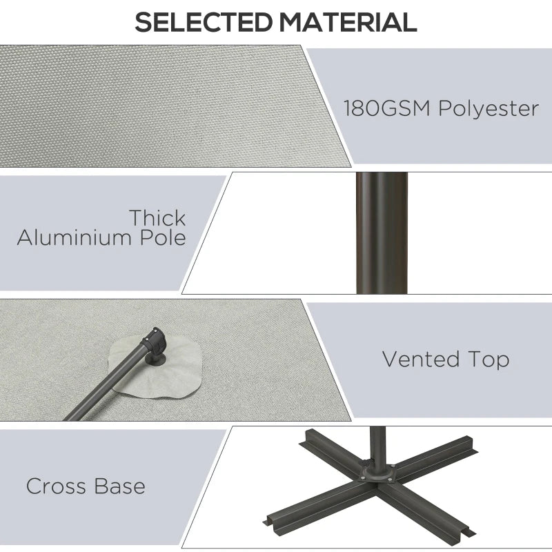 Beige 3m Overhanging Parasol with 360° Rotating Movement