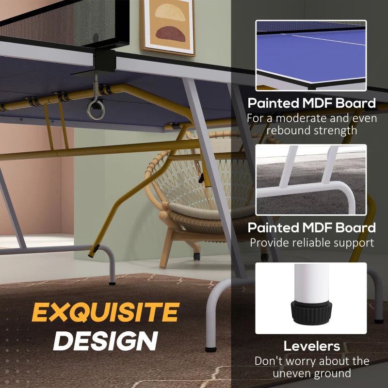 9FT Foldable Table Tennis Table with Cover Net Paddles Balls Blue