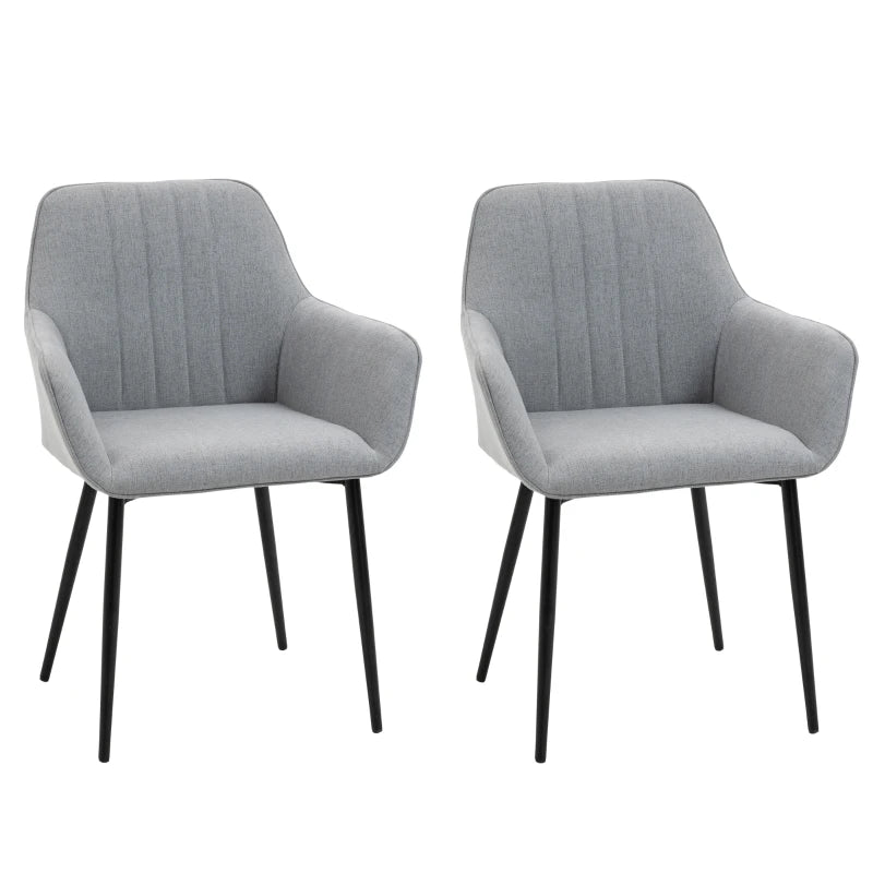 Set of 2 Light Grey Upholstered Linen Dining Chairs with Metal Legs - Stylish Accent Chairs for Modern Homes