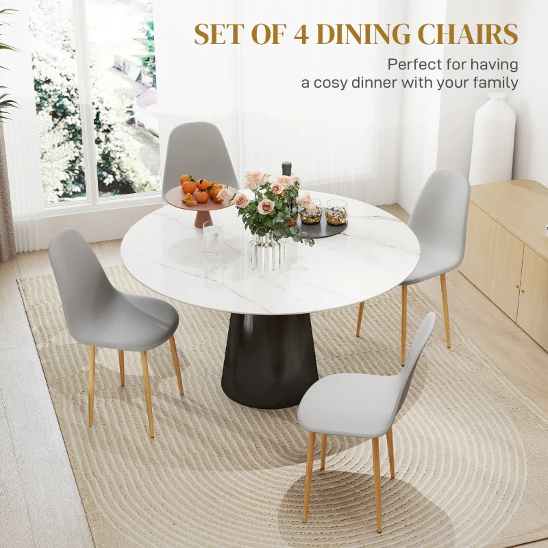 Modern Grey Dining Chairs Set of 4 - Stylish Kitchen Chairs with Backrest & Steel Legs for Dining Room & Living Room