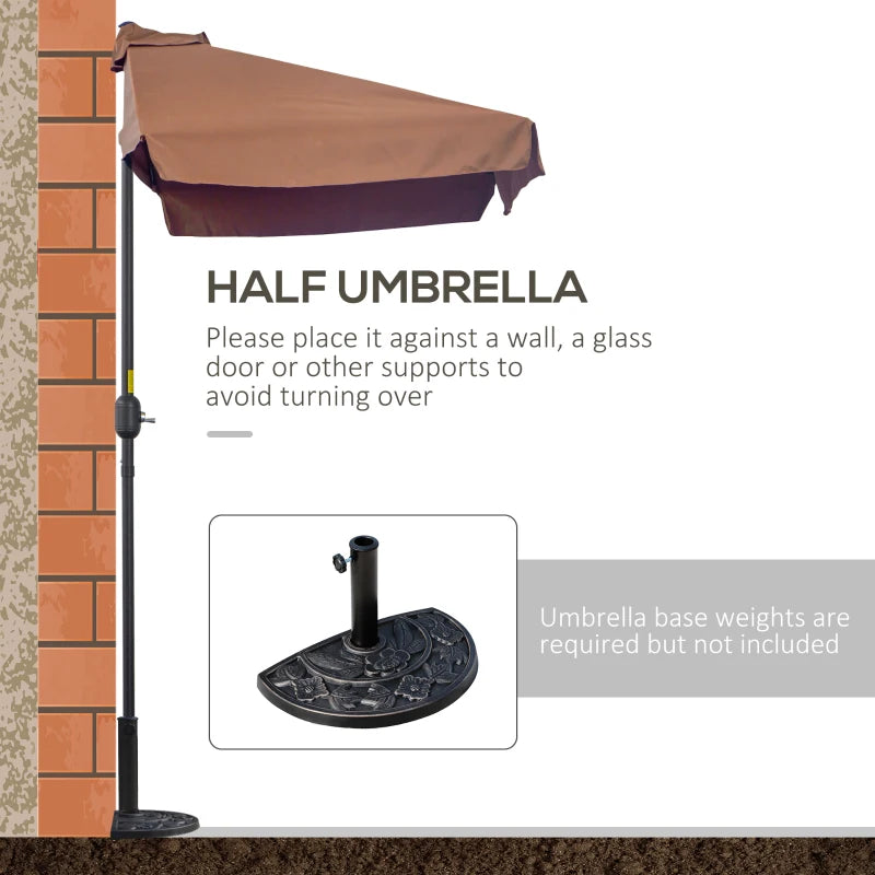 Brown 2.3m Half-Square Balcony Wall Parasol
