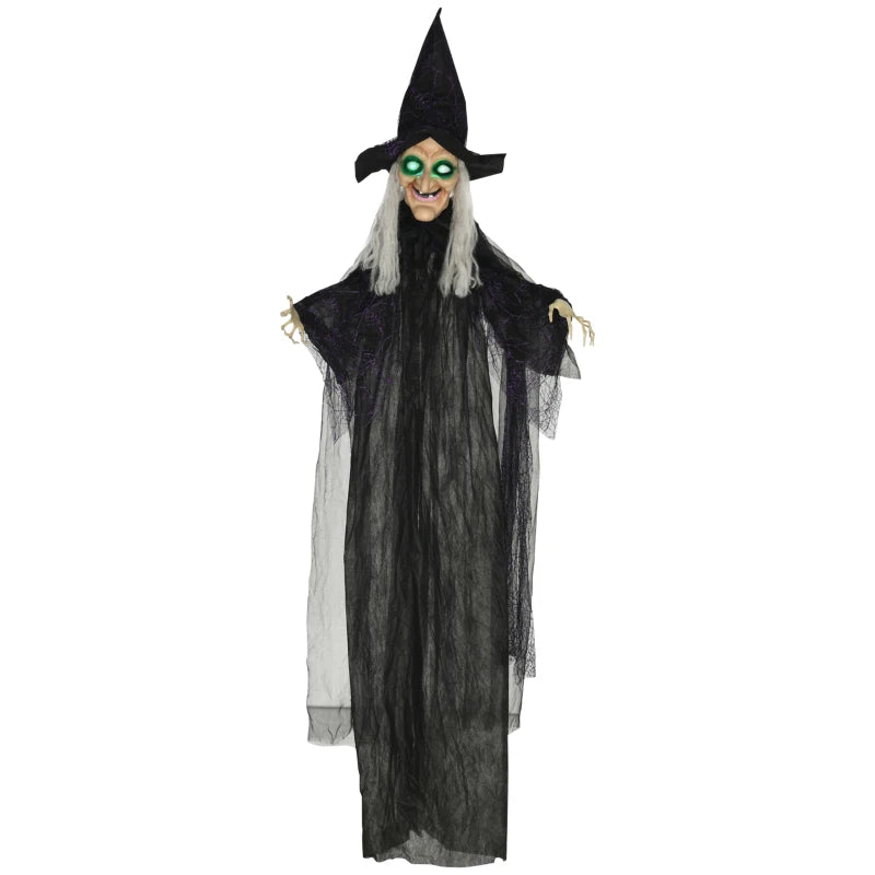 6ft Life Size Outdoor Halloween Witch Decoration - Motion Activated, Light Up Eyes, Talking Sound, Posable Arms, Spooky Prop