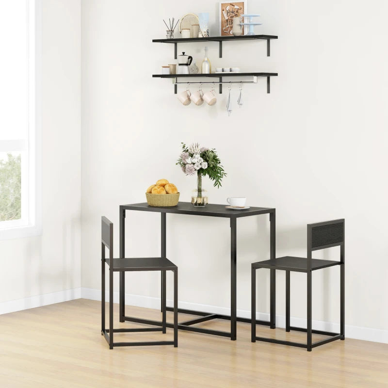 Compact Dining Table and Chairs Set for Small Spaces - Rectangular Steel Frame Dining Room Set in Black