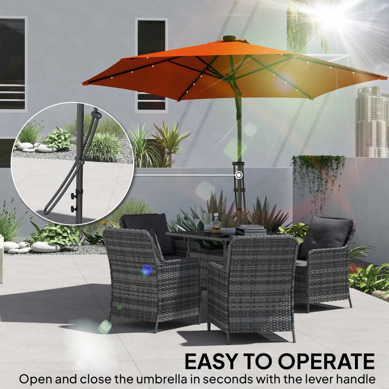 3m Solar LED Cantilever Parasol Umbrella - Orange Outdoor Patio Shade