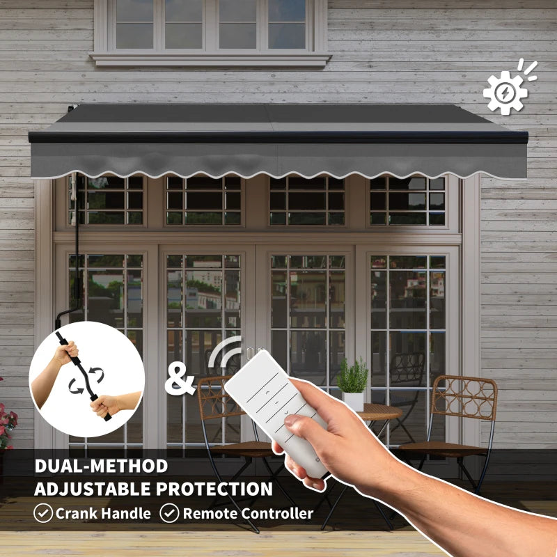 3 x 2.5m Dark Grey Electric Awning with LED Light & Remote Controller - Aluminium Frame DIY Retractable UV50+ Sun Shade Canopy for Garden, Patio, Deck, Door, Window