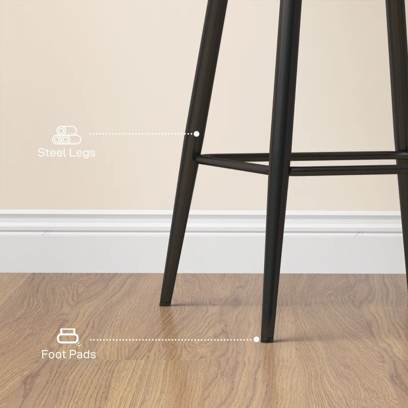 Set of 2 Brown Velvet-Feel Bar Stools - Stylish Modern Seating for Kitchen Island or Home Bar