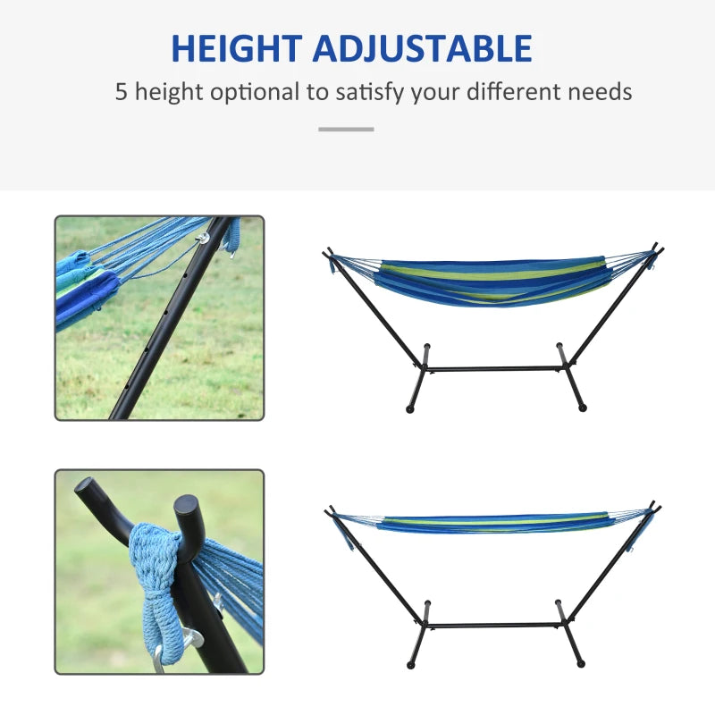Portable Green Striped Camping Hammock with Stand - Adjustable Height, 120kg Capacity
