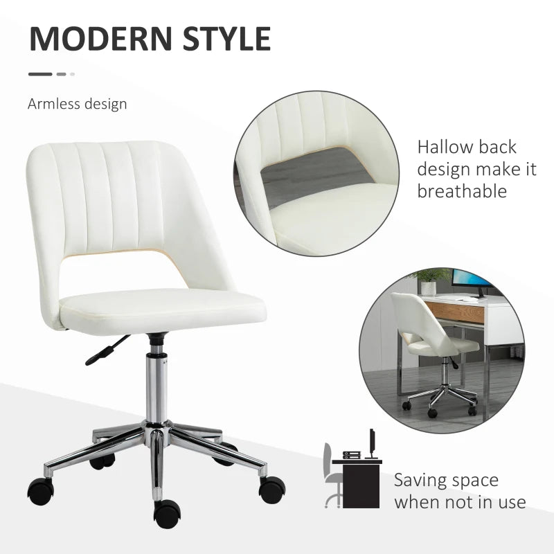 Vinsetto Cream White Velvet-Feel Armless Office Chair - Stylish Ergonomic Design for Home & Office Use