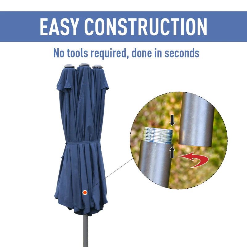 Dark Blue Double-sided Crank Sun Umbrella Canopy - 4.6M