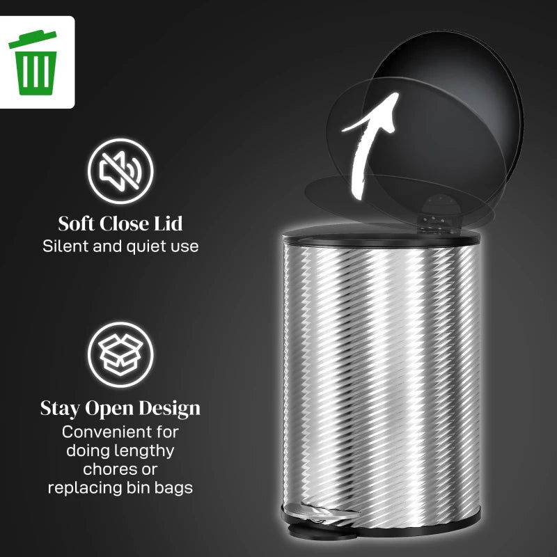 20L Stainless Steel Compact Home Bin - Stylish, Durable Trash Can for Kitchen, Office, and Bathroom - Space-Saving Design