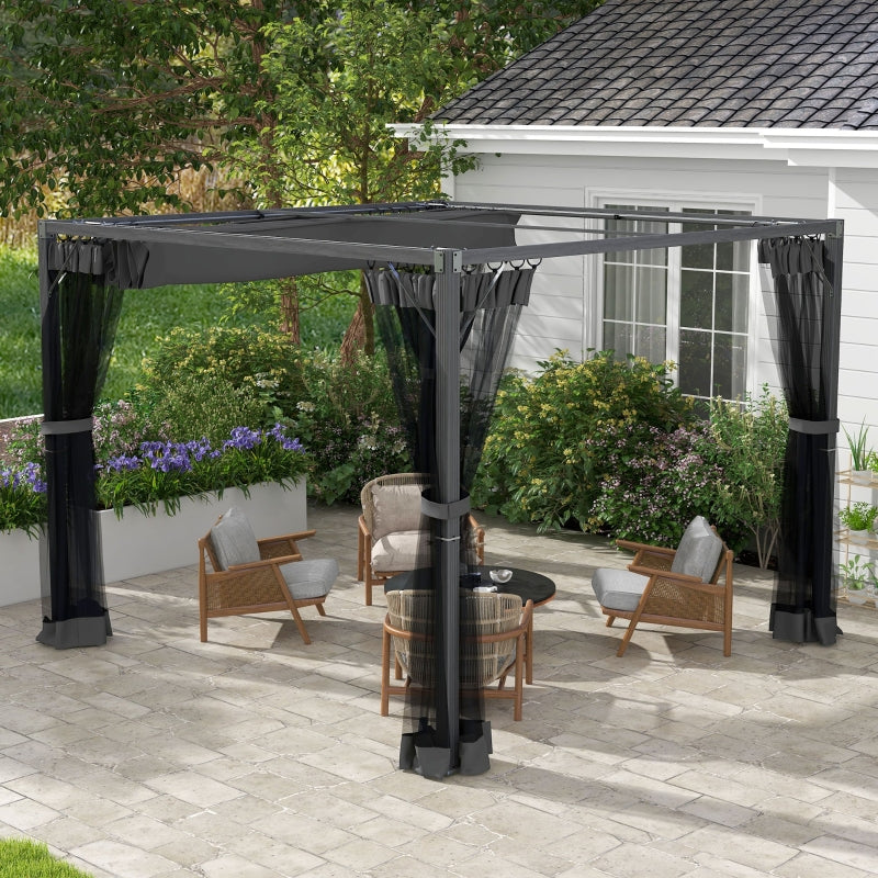 Dark Grey 3m x 3m Retractable Pergola