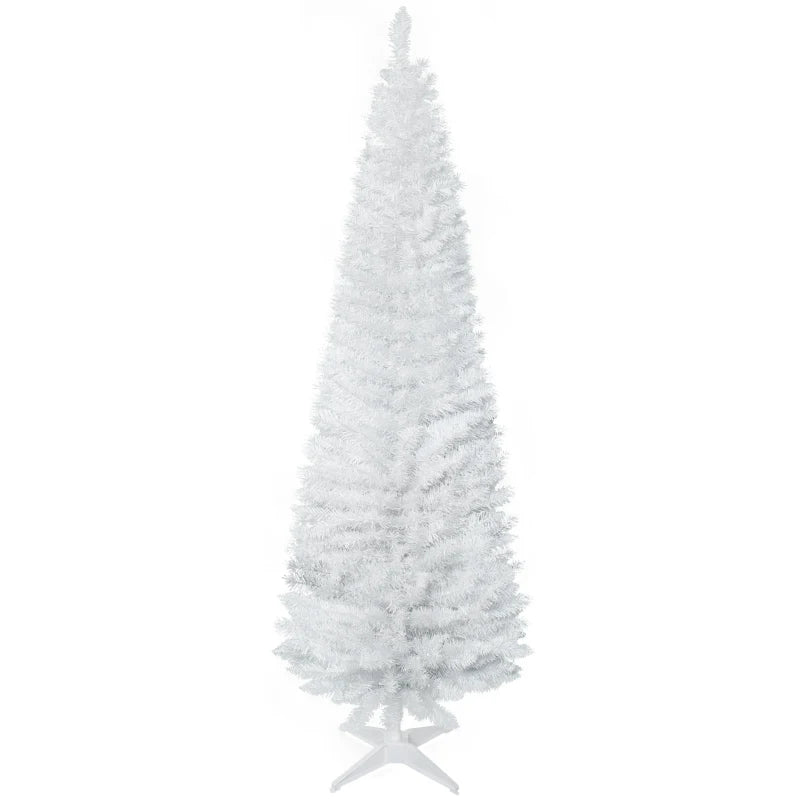 6ft Unlit Pencil Slim Artificial Christmas Tree - Realistic Branches, Solid Stand, Perfect for Holiday Decor, White