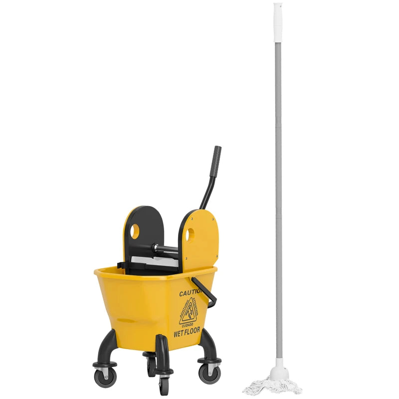 26 Litre Yellow Mop Bucket with Wringer - Heavy Duty Cleaning Tool for Home and Commercial Use