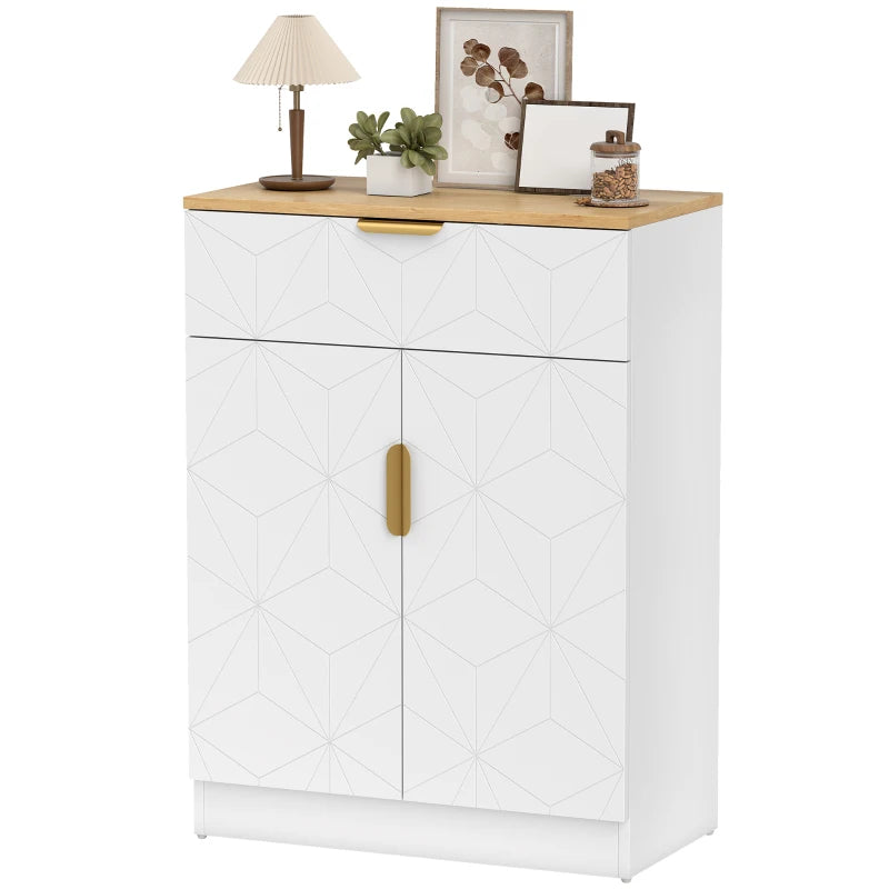 Modern White Sideboard Storage Cabinet with Drawer & Adjustable Shelf - Versatile Cupboard for Living Room, Kitchen, Dining Room, Entryway