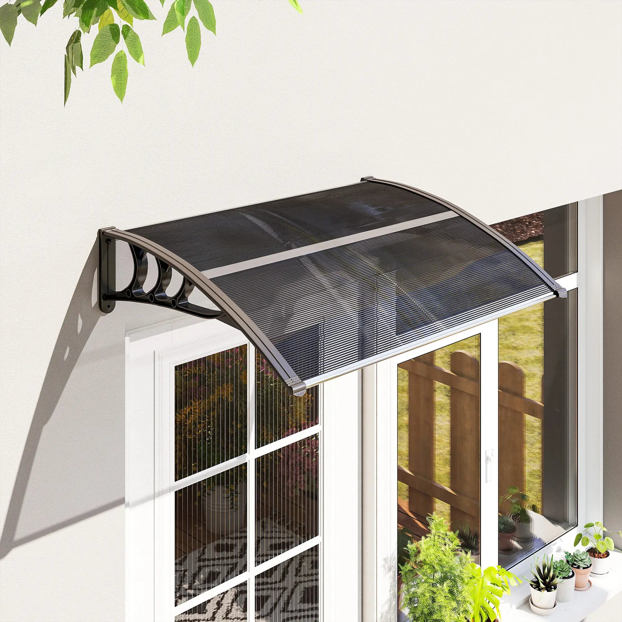 100 x 75cm Black Front/Back Door Canopy - Polycarbonate Rain Shelter - UV/Water/Rain Resistant