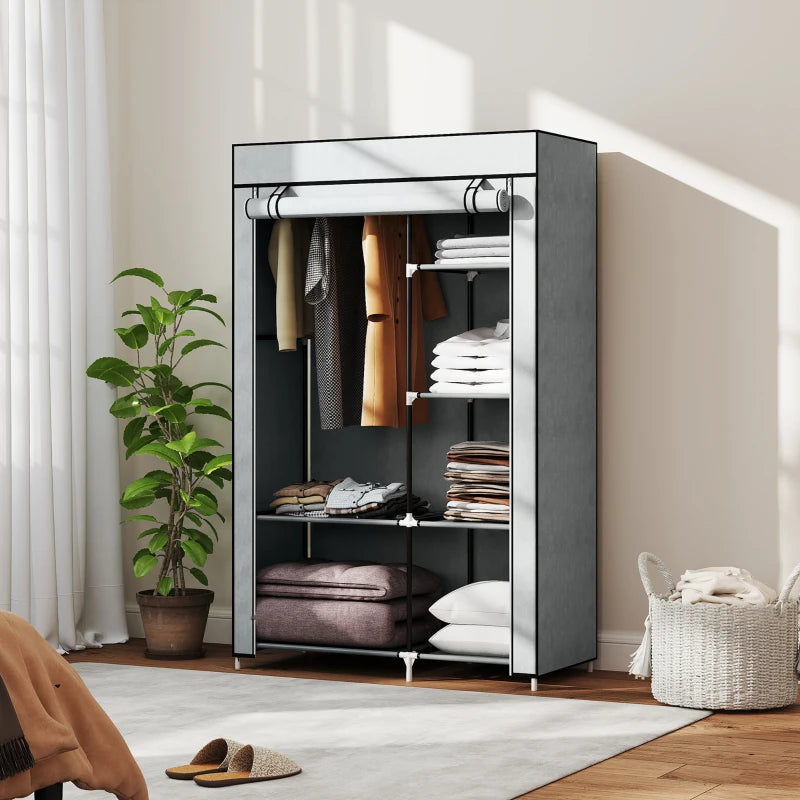 Portable Fabric Wardrobe with 6 Shelves and Hanging Rail Light Grey 103x43x162.5 cm