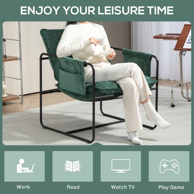 Stylish Minimal Padded Accent Chair with Pockets in Green for Modern Living Spaces