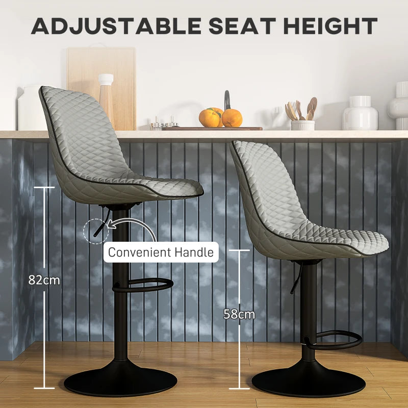Set of 2 Modern Grey Faux Leather Bar Stools - Stylish & Comfortable Counter Height Seating for Kitchen or Home Bar