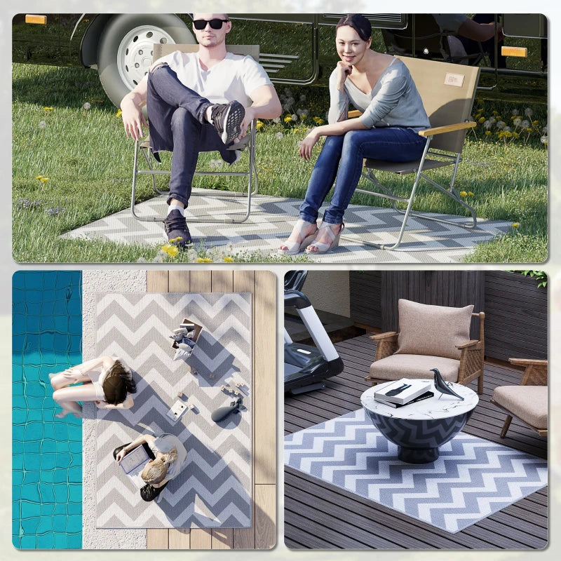 Reversible Outdoor Garden Rug 1.2 x 1.8m - Waterproof Grey and White Patio Carpet