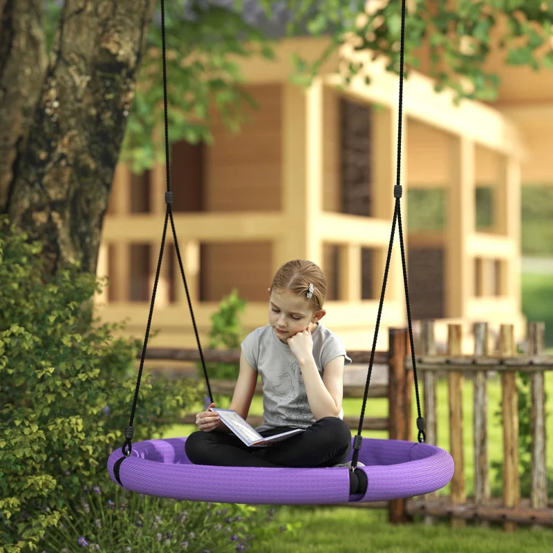 Kids 100cm Diameter Nest Swing Seat with Adjustable Ropes for Outdoor Fun Purple