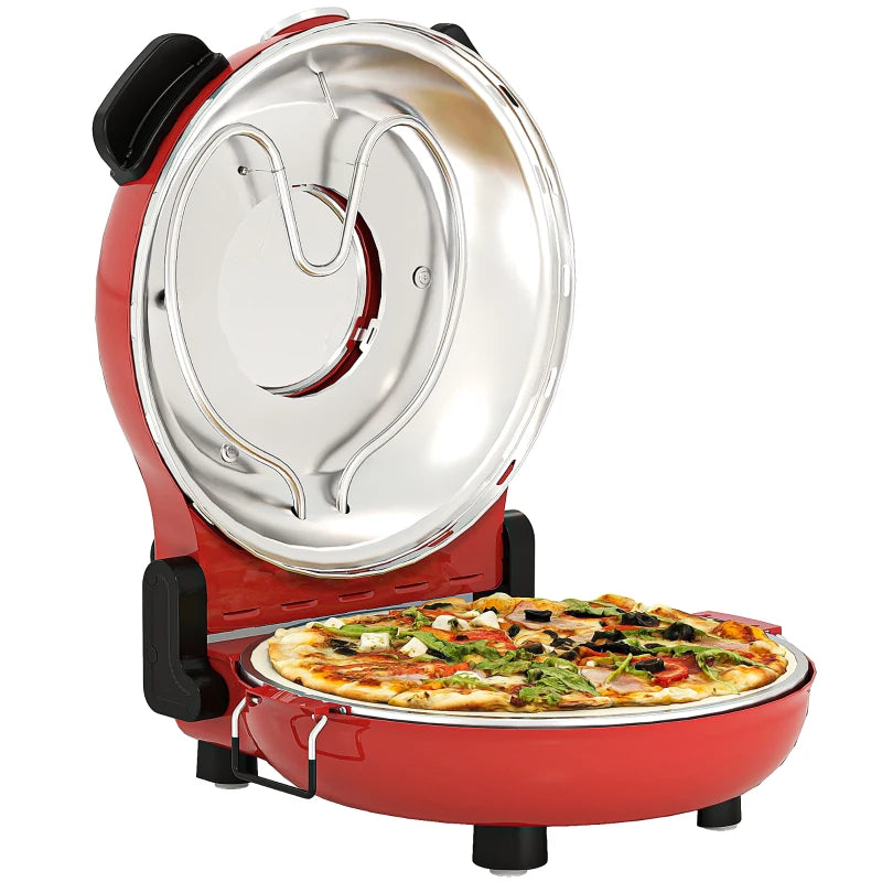 1200W Electric Pizza Oven - 12 Inch Maker with Viewing Window, Dual Temp Control, Timer & Overheat Protection - Red