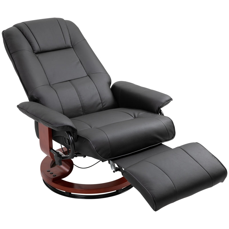 Manual Recliner Armchair with Faux Leather Upholstery and Wooden Base for Living Room or Bedroom, Black