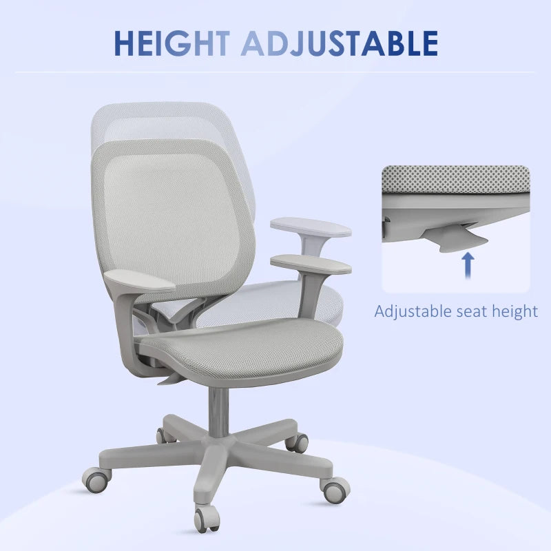 Vinsetto Ergonomic Mesh Back Office Chair - Adjustable Height, Grey, 44-56cm, Comfortable Desk Chair for Home & Office