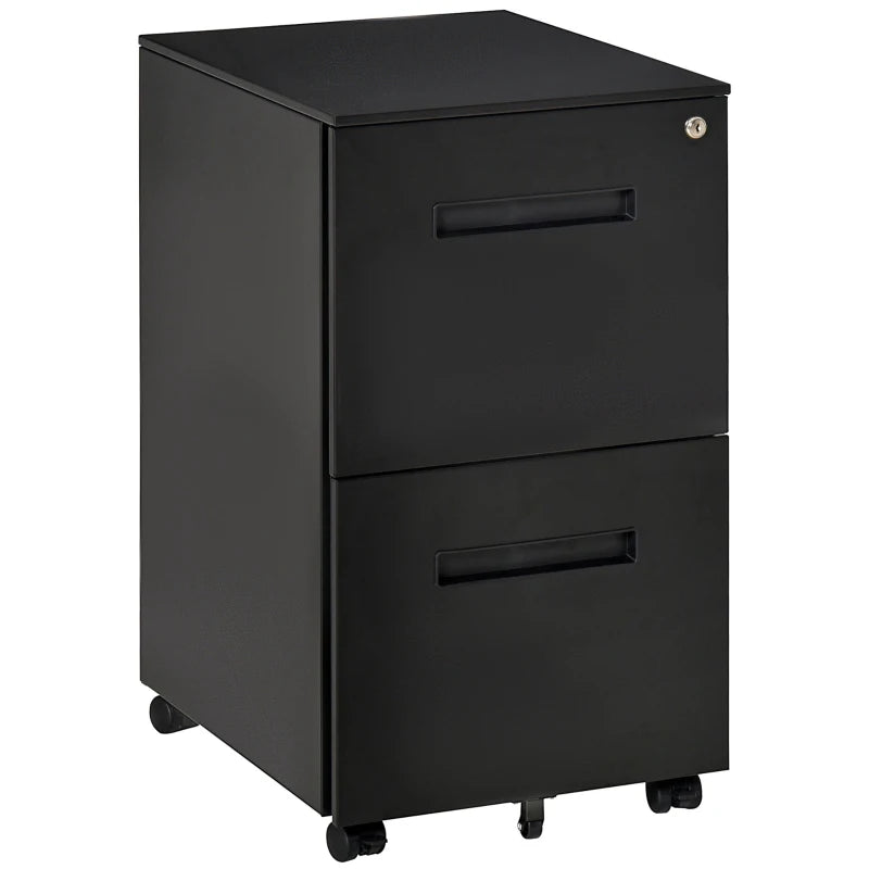 Vinsetto Lockable Metal Mobile File Cabinet with Wheels - 2 Drawer Compact Under Desk Storage for A4 & Legal Files, Black