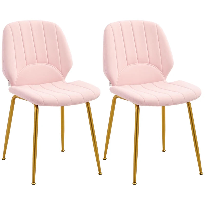 Velvet Dining Chairs Set of 2 - Stylish Pink Upholstered Dining Room Chairs with Backrest, Padded Seat & Steel Legs