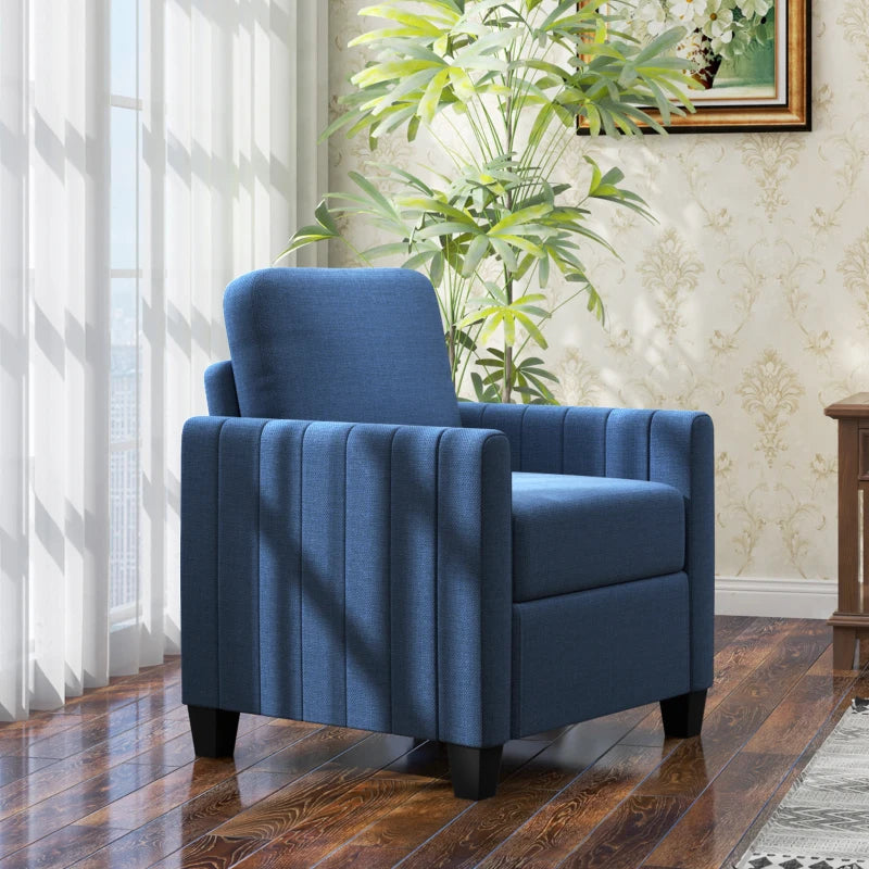 Modern Boxy Linen-Look Armchair in Blue for Stylish Living Room Decor