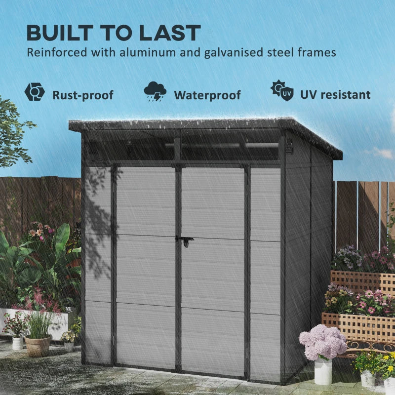 6ft x 6 ft Light Grey Outdoor Plastic Storage Shed with Windows and Air Vents - Resin Tool Shed with Latch Doors