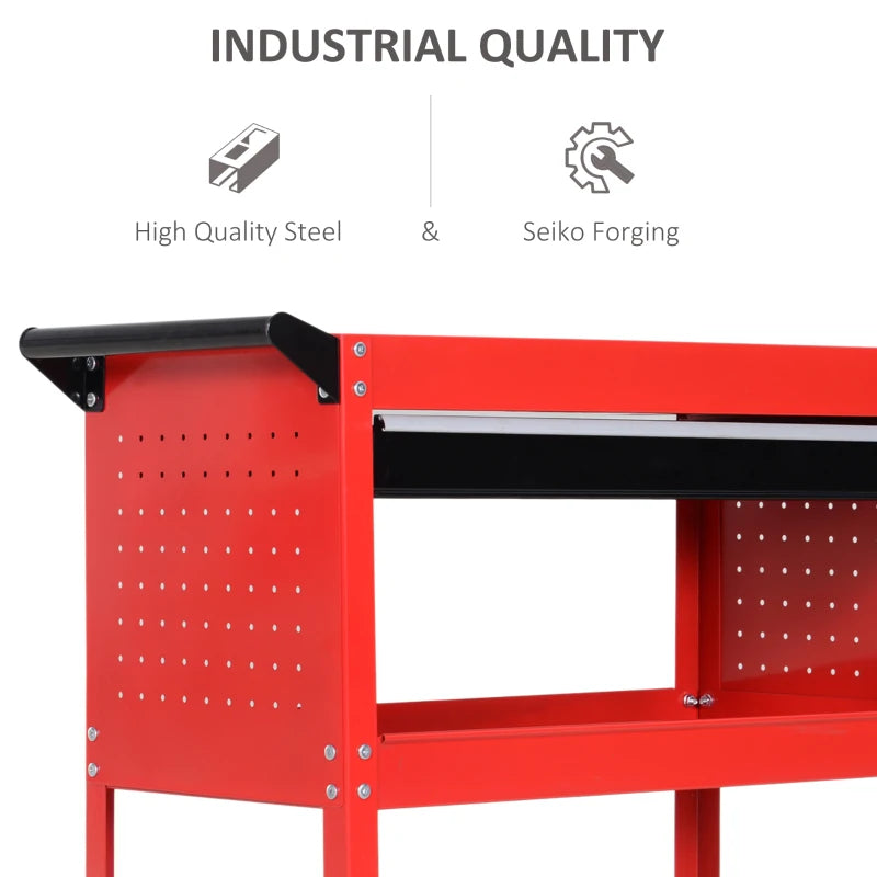 Red 3-Tier Tool Trolley with Drawer for Garage, Workshop
