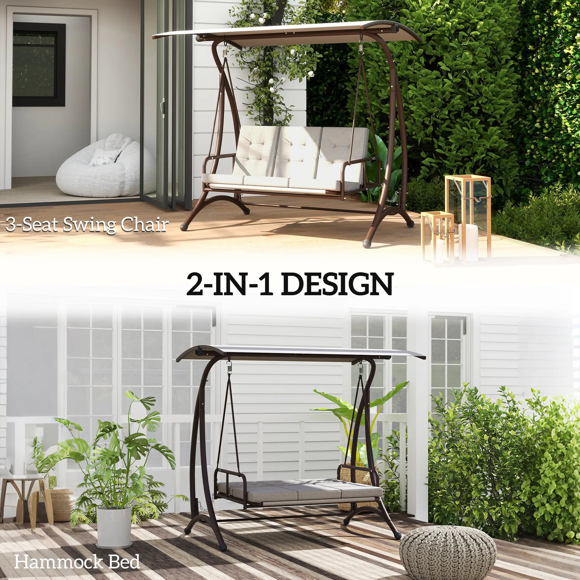 Grey Convertible Three-Seater Swing Bed & Chair